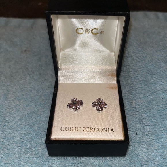 CBC Pink Daisy CZ Earrings in a Silver Setting. - Picture 3 of 7